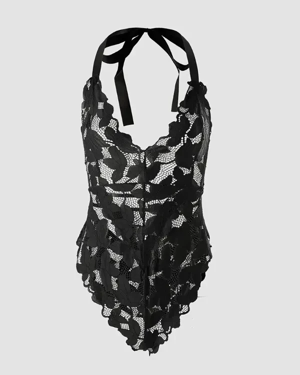 TankiniSkirt Halter Backless Sleeveless Lace Teddy 7 TankiniSkirt Halter Backless Sleeveless Lace Teddy - Image 7