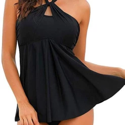 FloruitShow Halter Or Strapless Bandeau Black Tankini Set -TankiniSkirt Shop dd1d759aedaa282ab5ae9c59bca3f414