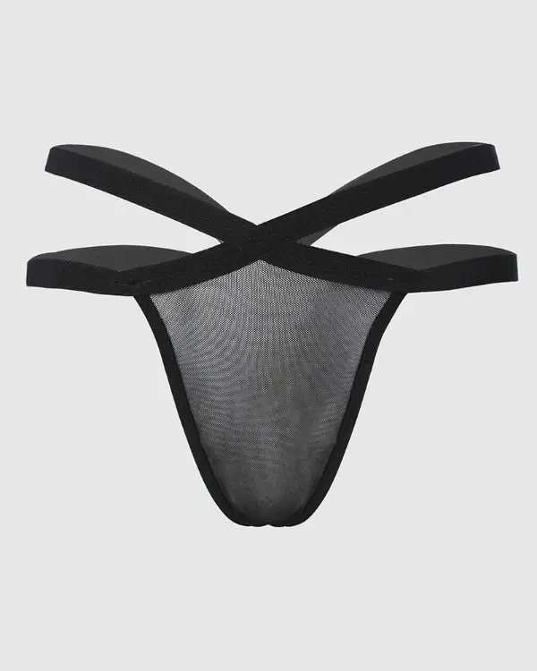 TankiniSkirt Cut Out Sheer Mesh Thong Panty 4 TankiniSkirt Cut Out Sheer Mesh Thong Panty - Image 4