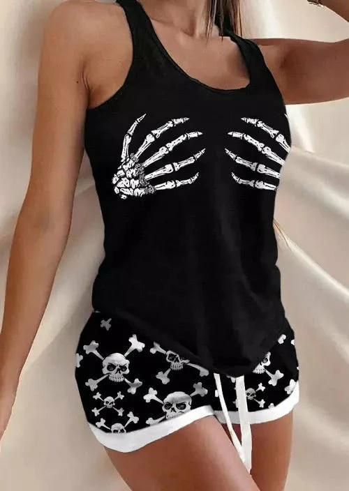 TankiniSkirt Skeleton Hand Tank And Skull Shorts Pajamas Set 1 TankiniSkirt Skeleton Hand Tank And Skull Shorts Pajamas Set