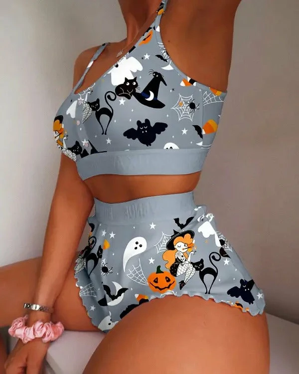 TankiniSkirt Halloween Graphic Print Lettuce Trim Cami Set 4 TankiniSkirt Halloween Graphic Print Lettuce Trim Cami Set - Image 4