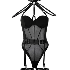 TankiniSkirt Halter Backless Sheer Mesh Garter Teddy With Leg Rings -TankiniSkirt Shop e6ee561697962fc540673521fd725fa1