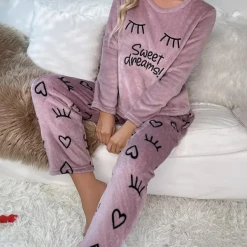 TankiniSkirt Heart Print Letter Embroidery Fluffy Pajamas Set