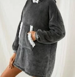 TankiniSkirt Women Flannel Wearable Blanket Hoodies Thicken Warm Patched Home Over