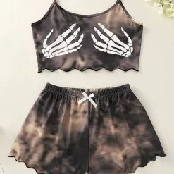 TankiniSkirt Skeleton Hand Tie Dye Camisole And Shorts Pajamas Set - Brown -TankiniSkirt Shop ec3b0a8a333e20b46d22a2468319f9ec c8cb2c11 acbd 4b00 a855 78439c338d7f