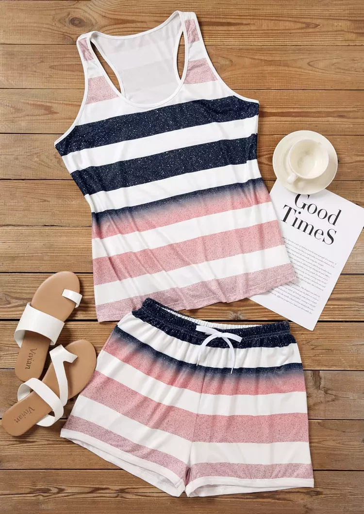 TankiniSkirt Striped Glitter Tank And Drawstring Shorts Pajamas Set 2 TankiniSkirt Striped Glitter Tank And Drawstring Shorts Pajamas Set - Image 2