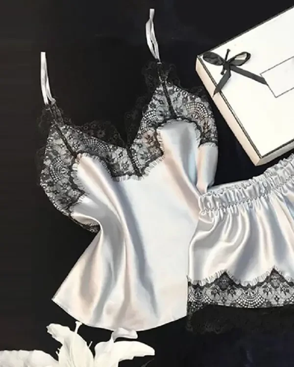 TankiniSkirt Spaghetti Strap Lace Trim Satin Cami Set 3 TankiniSkirt Spaghetti Strap Lace Trim Satin Cami Set - Image 3