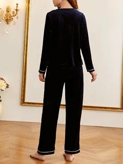 TankiniSkirt Women Velour Lace Collar Button Up Cozy Long Pajamas Set 2 TankiniSkirt Women Velour Lace Collar Button Up Cozy Long Pajamas Set - Image 2