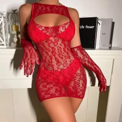 TankiniSkirt Cutout Crochet Lace Babydoll With Sleeves
